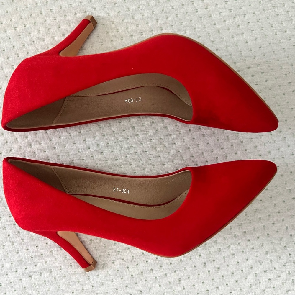 Elegant Red Suede Women's Heels